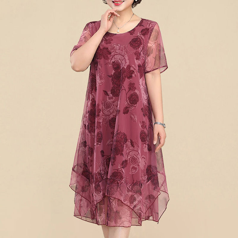 Summer Clothing For 60 Year Old Woman - 새로운 오-넥 짧은 소매 드레스 빈티지