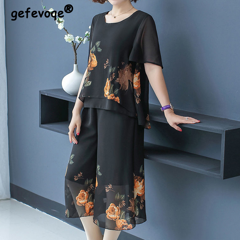 Summer Clothing For 60 Year Old Woman - 우아한 패션 꽃 인쇄 레이스 짧은