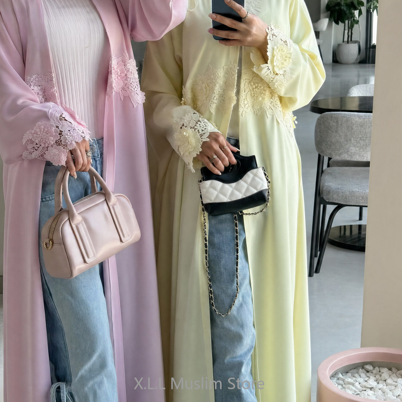 Summer Clothing Hijab - 2026 자수 플로럴 무슬림 아바야 드레스