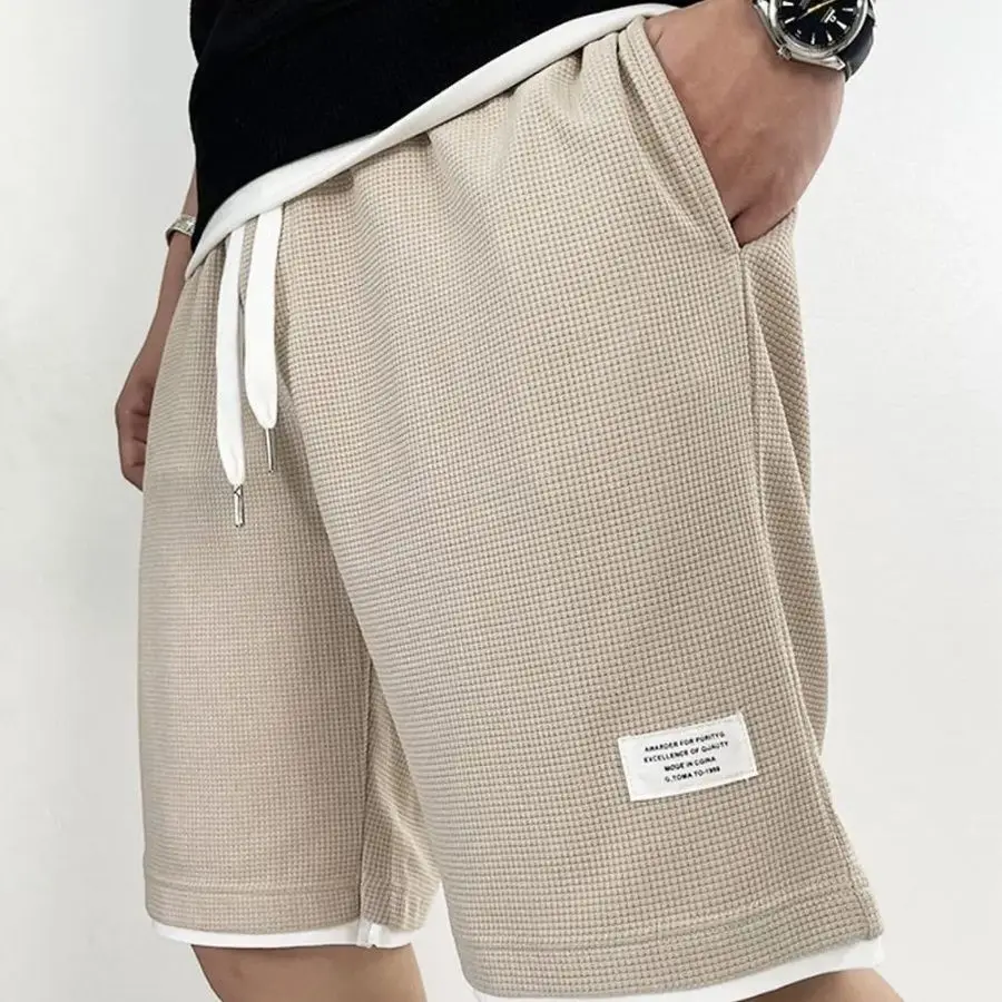 Summer Clothing Deals - 남성용 반바지 블랙 와플 오버사이즈 남성