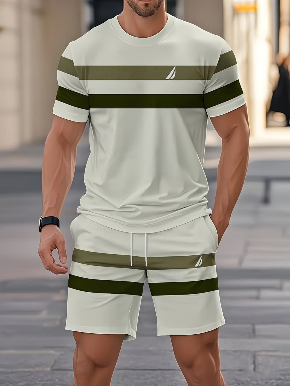 Summer Clothing For Young Men - 남성 여름 세트 재미있는 3D 스트라이프