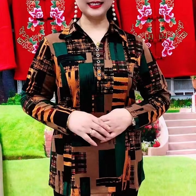 Summer Clothing For 60 Year Old Woman - 출퇴근 기하학 셔츠 용수철, 턴다운 칼라
