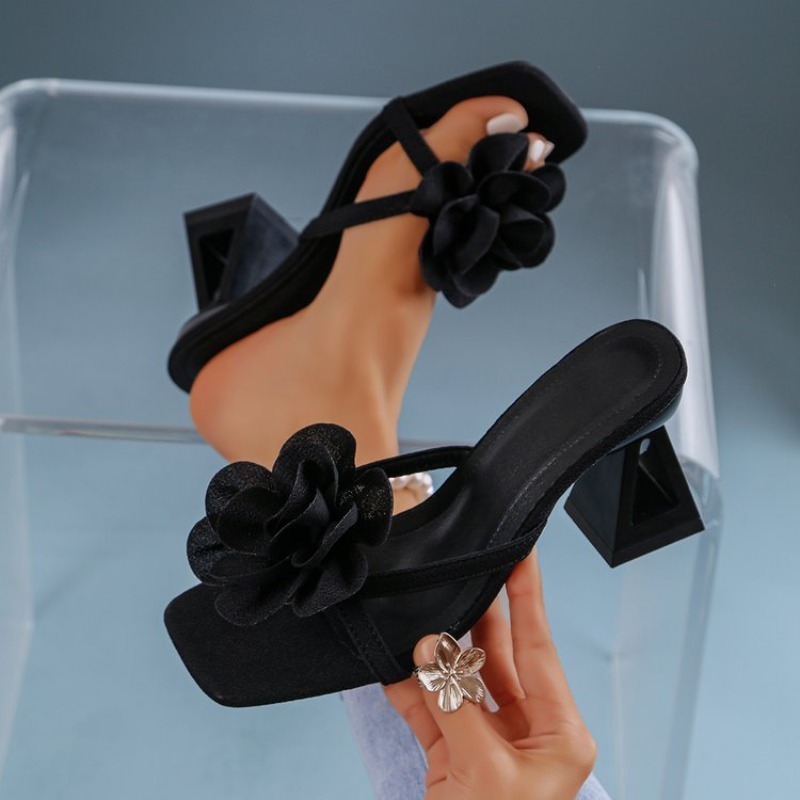 Summer Clothing Modest - 여성용 3D 꽃 장식 샌들 삼각형