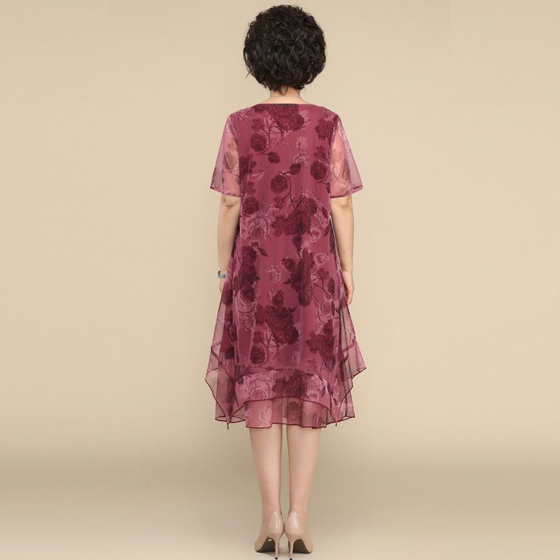 새로운 오-넥 짧은 소매 드레스 빈티지 꽃 인쇄 여름  - Summer Clothing For 60 Year Old Woman 리뷰 및 가격
