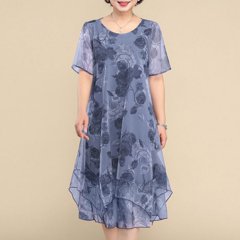 새로운 오-넥 짧은 소매 드레스 빈티지 꽃 인쇄 여름  - Summer Clothing For 60 Year Old Woman 리뷰 및 가격