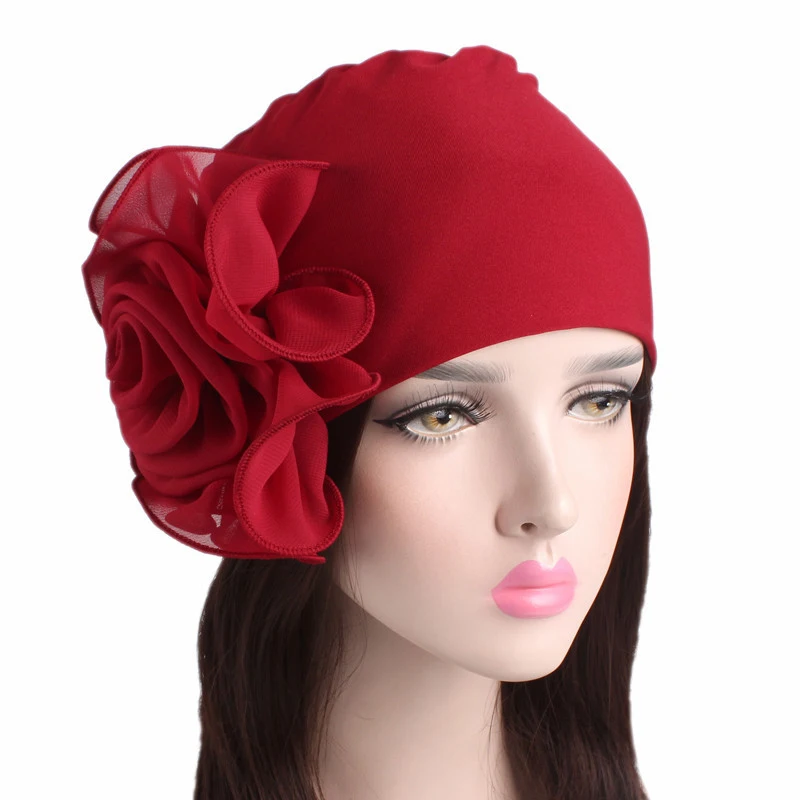 여성용 큰 꽃 터번 모자, 단색 탄성 천 헤드 캡, 무 - Summer Clothing Hijab 리뷰 및 가격