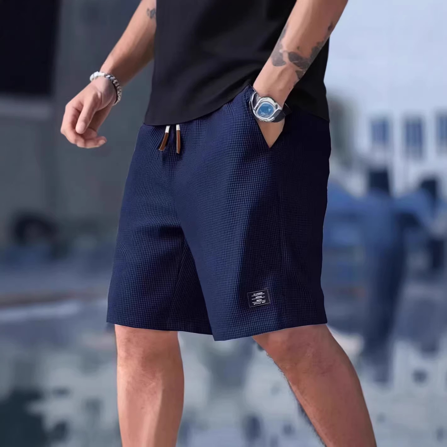 남성 반바지 블랙 와플 오버사이즈 남성 반바지 3XL  - Summer Clothing Deals 리뷰 및 가격