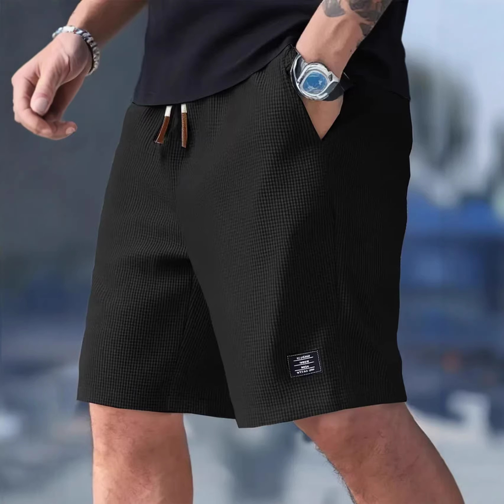 남성 반바지 블랙 와플 오버사이즈 남성 반바지 3XL  - Summer Clothing Deals 리뷰 및 가격
