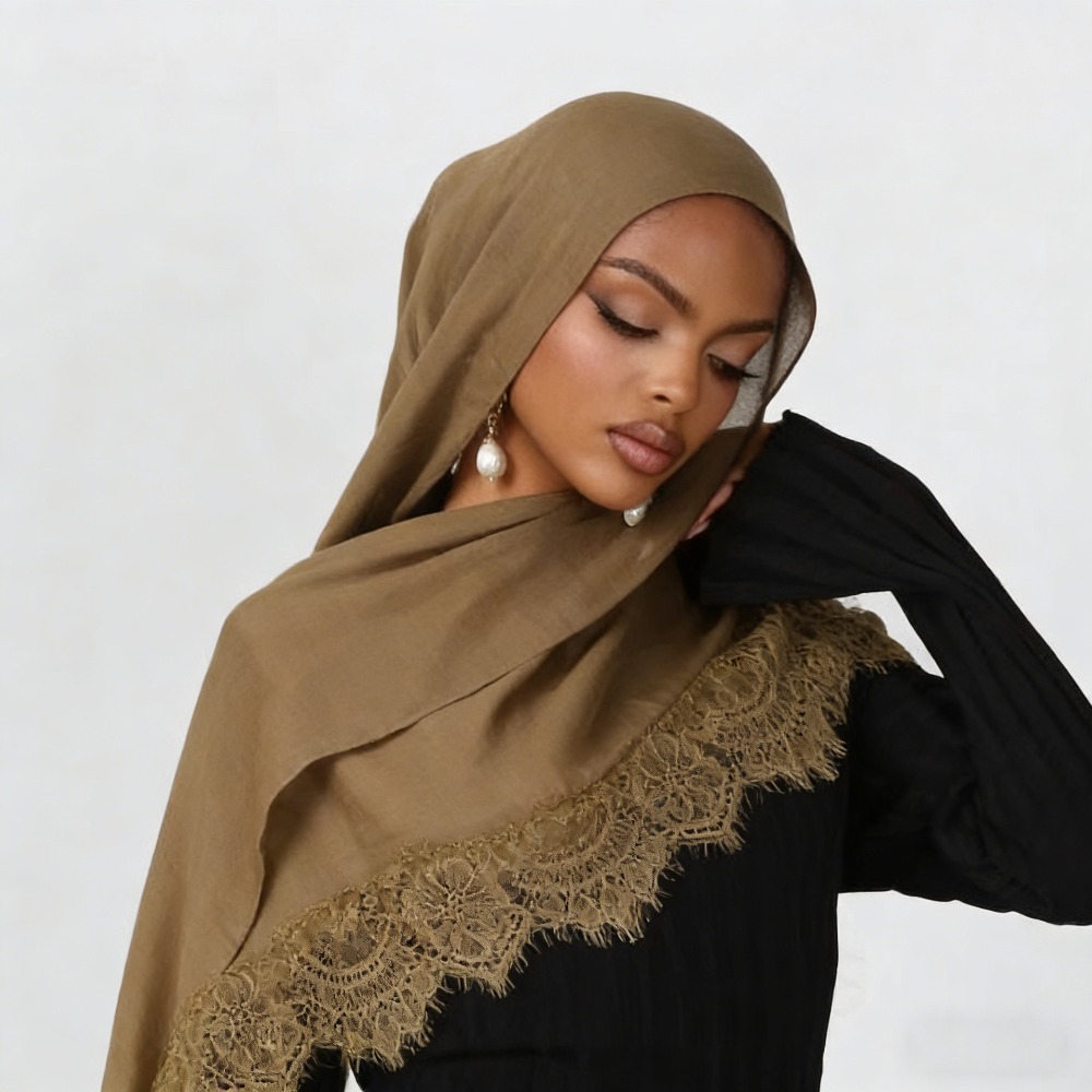새로운 레이스 스플라이싱 레이온 코튼 히잡 스카프 통기 - Summer Clothing Hijab 리뷰 및 가격