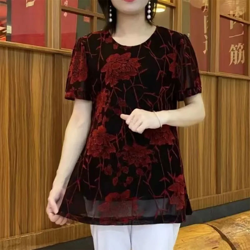 꽃 밝은 실크 거즈 풀오버, 빈티지 캐주얼 루즈 라운드 - Summer Clothing For 60 Year Old Woman 리뷰 및 가격