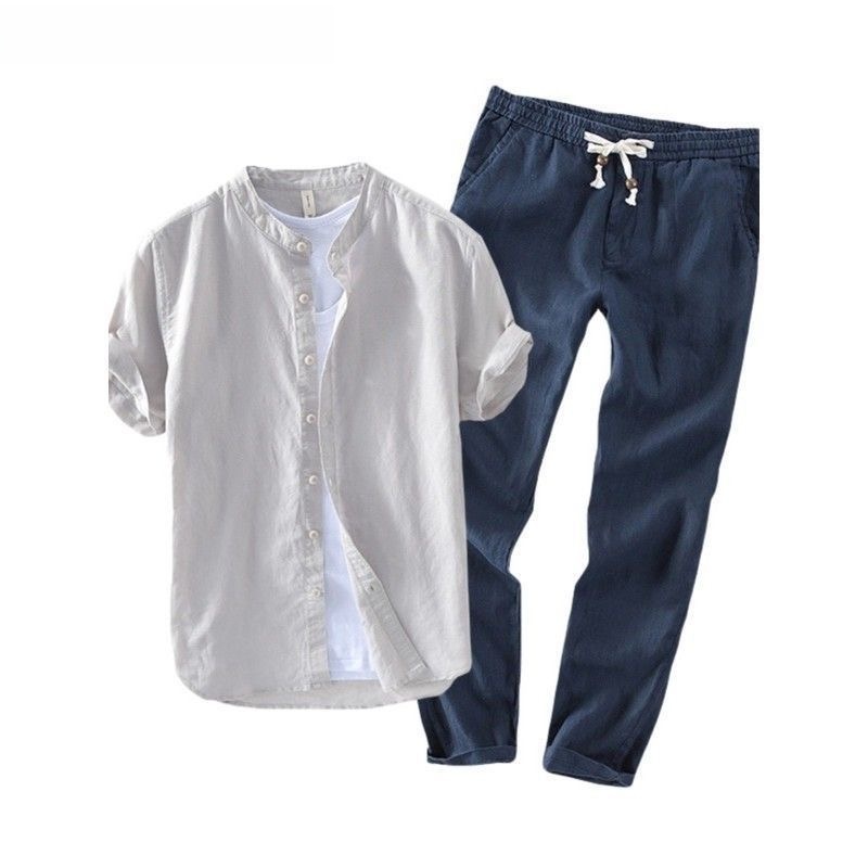 남성 린넨 반팔 캐주얼 셔츠 및 티셔츠 세트 통기성 좋 - Summer Clothing Wear 리뷰 및 가격