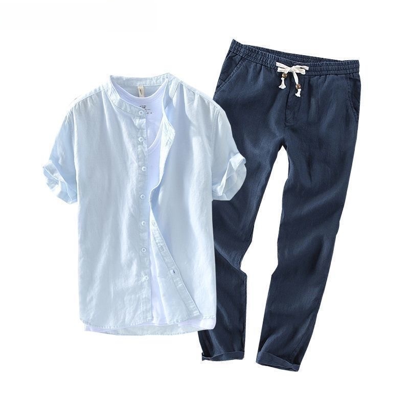 남성 린넨 반팔 캐주얼 셔츠 및 티셔츠 세트 통기성 좋 - Summer Clothing Wear 리뷰 및 가격