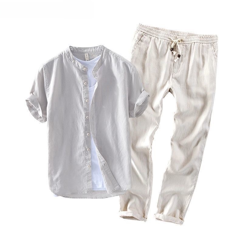 남성 린넨 반팔 캐주얼 셔츠 및 티셔츠 세트 통기성 좋 - Summer Clothing Wear 리뷰 및 가격