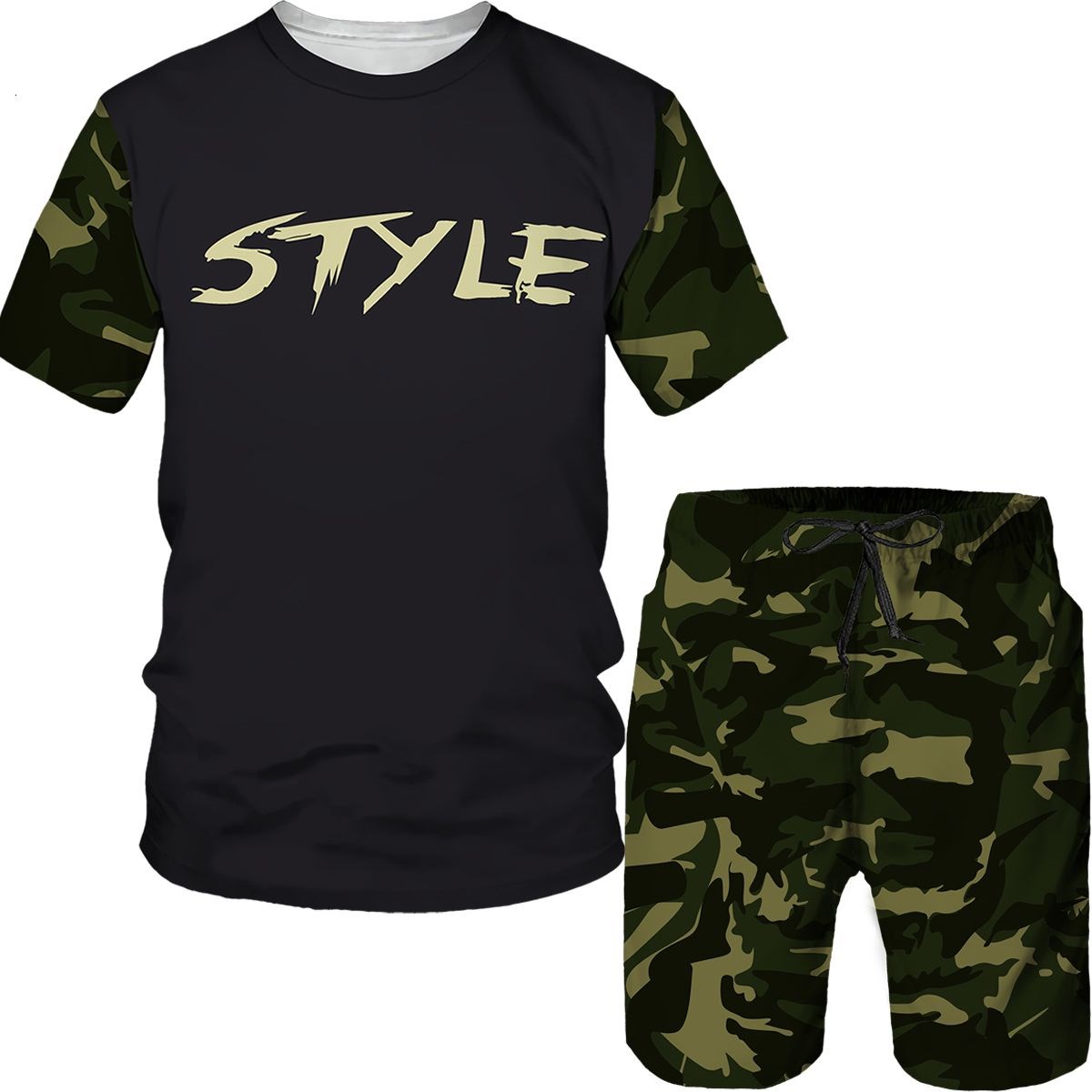 위장 남성복 카모 3D 프린트 티셔츠 반바지 2피스 세 - Summer Clothing For Young Men 리뷰 및 가격