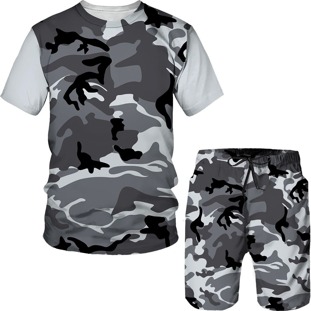 위장 남성복 카모 3D 프린트 티셔츠 반바지 2피스 세 - Summer Clothing For Young Men 리뷰 및 가격