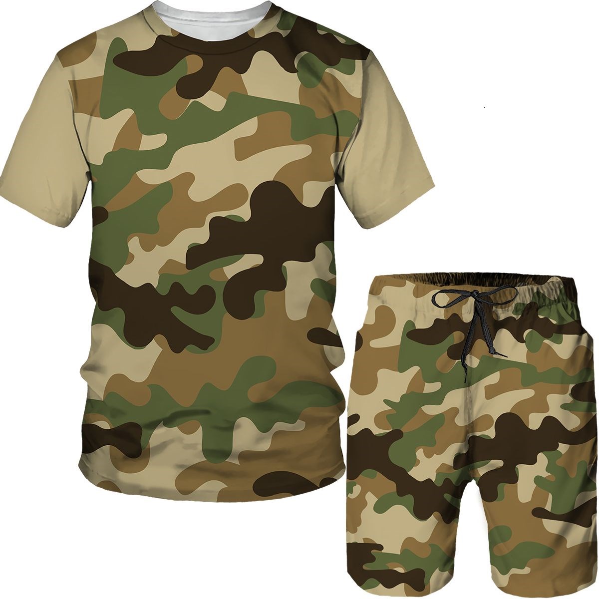 위장 남성복 카모 3D 프린트 티셔츠 반바지 2피스 세 - Summer Clothing For Young Men 리뷰 및 가격