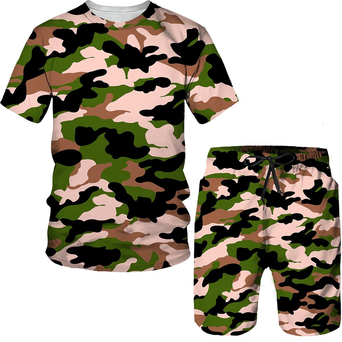 위장 남성복 카모 3D 프린트 티셔츠 반바지 2피스 세 - Summer Clothing For Young Men 리뷰 및 가격