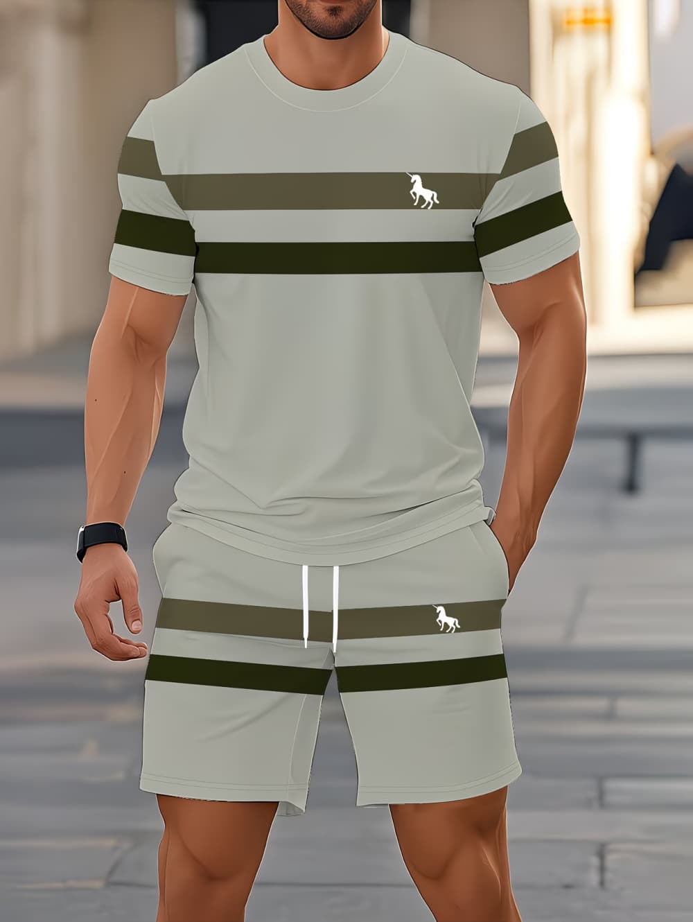 남성 여름 세트 재미있는 3D 스트라이프 프린트 반팔  - Summer Clothing For Young Men 리뷰 및 가격