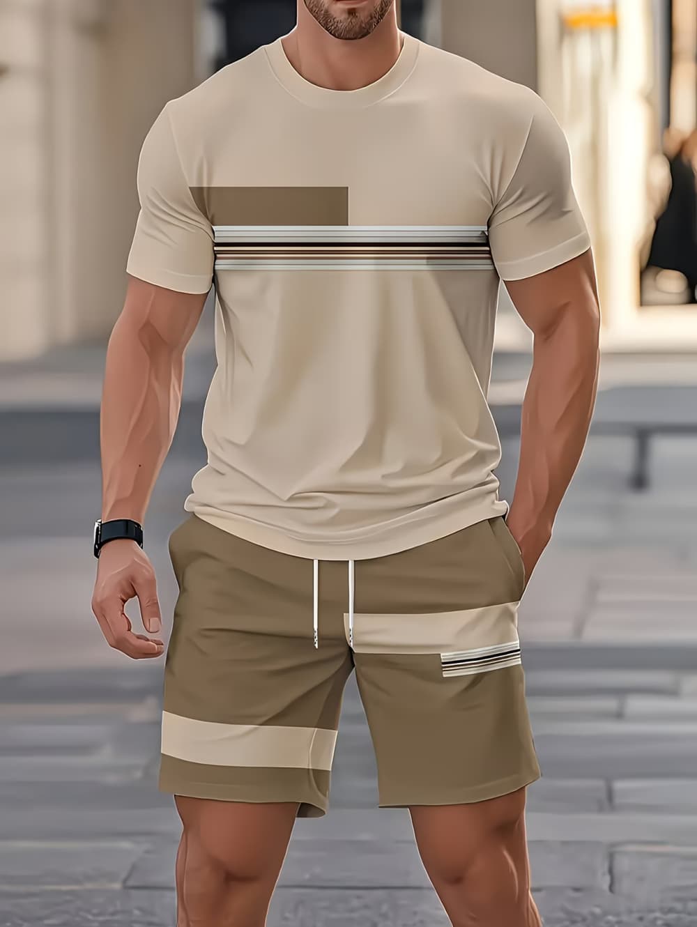 남성 여름 세트 재미있는 3D 스트라이프 프린트 반팔  - Summer Clothing For Young Men 리뷰 및 가격