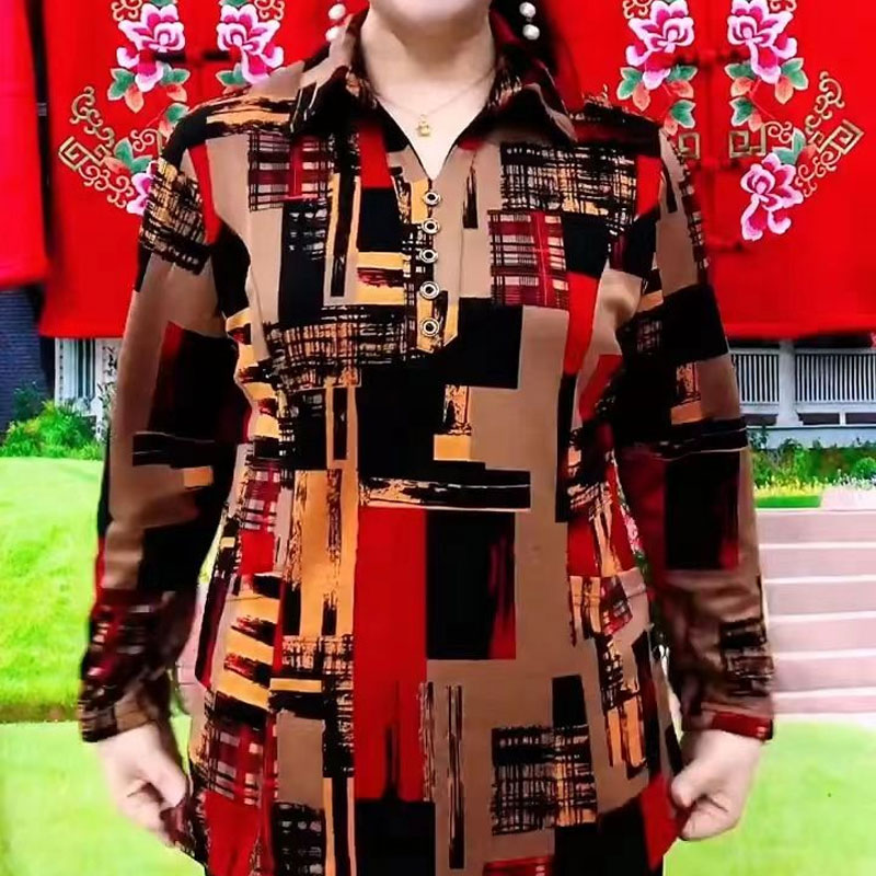 출퇴근 기하학 셔츠 용수철, 턴다운 칼라 단추, 여성  - Summer Clothing For 60 Year Old Woman 리뷰 및 가격