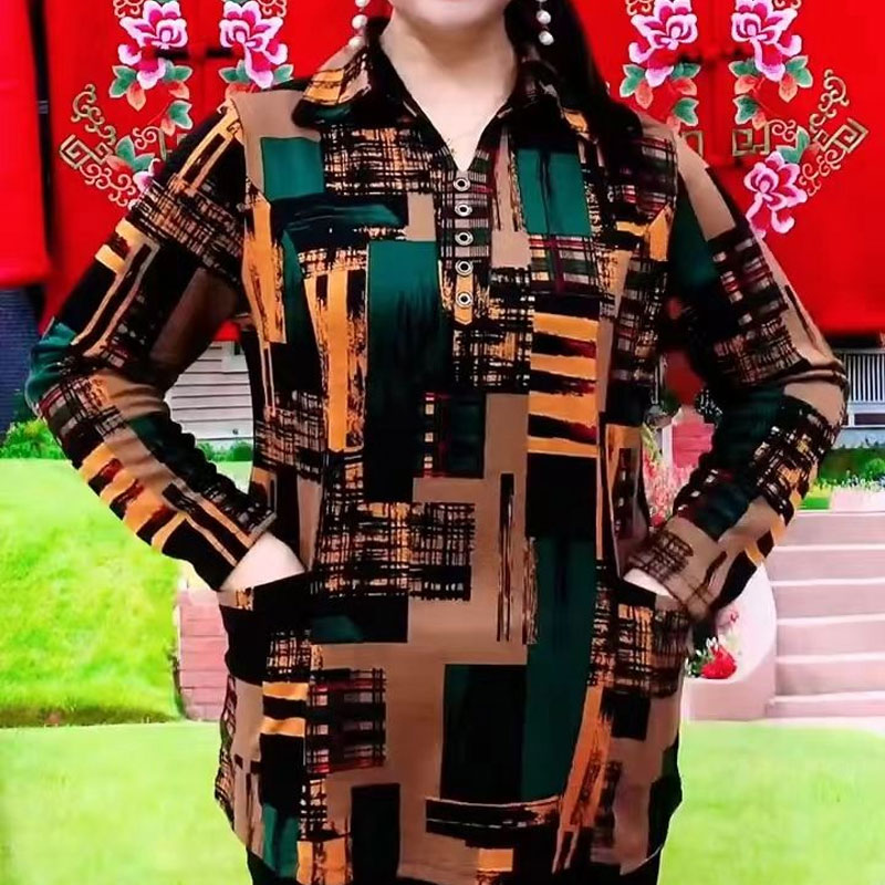 출퇴근 기하학 셔츠 용수철, 턴다운 칼라 단추, 여성  - Summer Clothing For 60 Year Old Woman 리뷰 및 가격