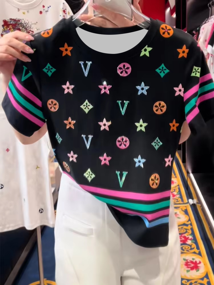여성을위한 미국 복고풍 컬러 인쇄 줄무늬 반팔 티셔츠  - Summer Clothing For 60 Year Old Woman 리뷰 및 가격